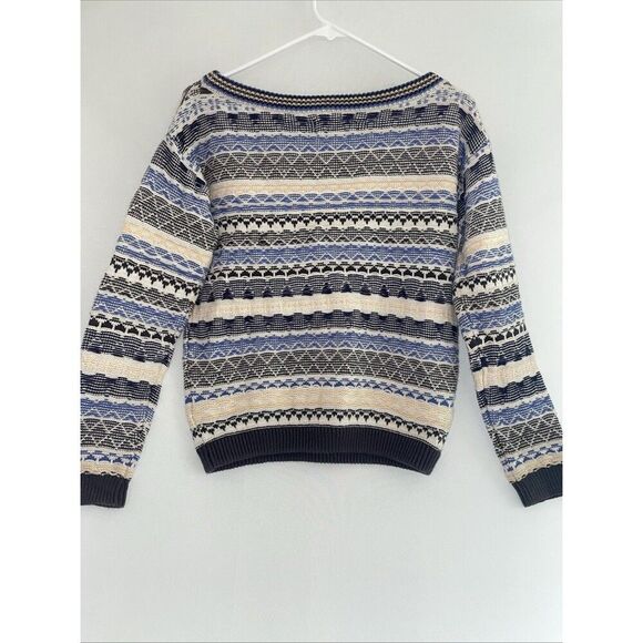 Tigerlily 3d Coogi‎ Like Sweater Made Boat Neck Blue Stripe Blue Women’s Small - Picture 9 of 11